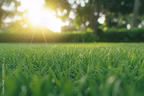 Fresh green grass lawn in sunlight, perfect for garden, landscaping, nature, and outdoor themes. Ideal for backgrounds, eco projects, and summer vibes photo