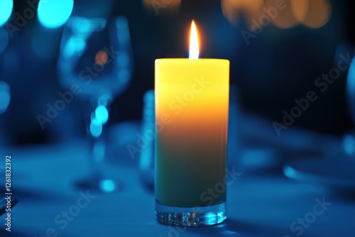 Wallpaper Mural Romantic candlelight dinner, table setting, blue lighting, restaurant Torontodigital.ca