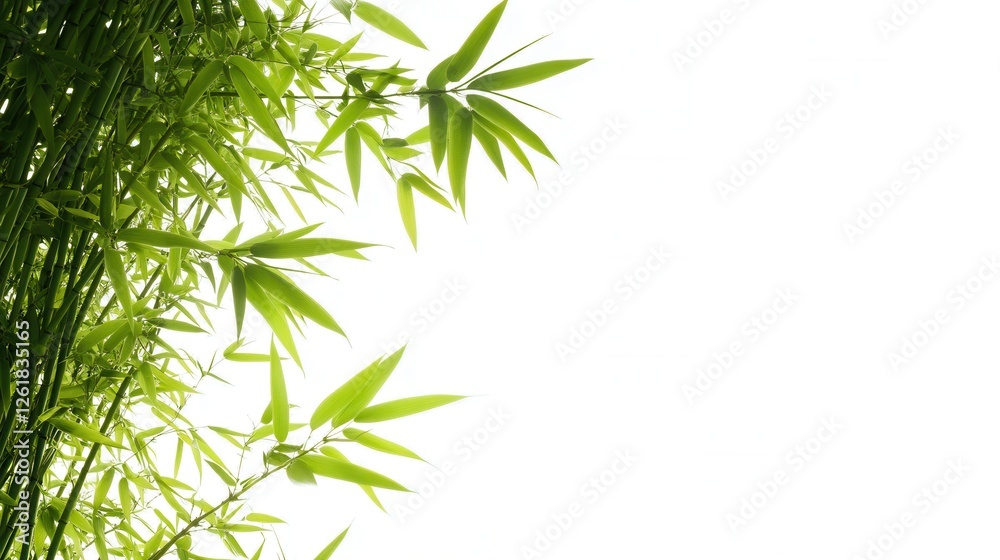 Lush Green Bamboo Leaves on White Background Lush Green Bamboo Leaves on White Background