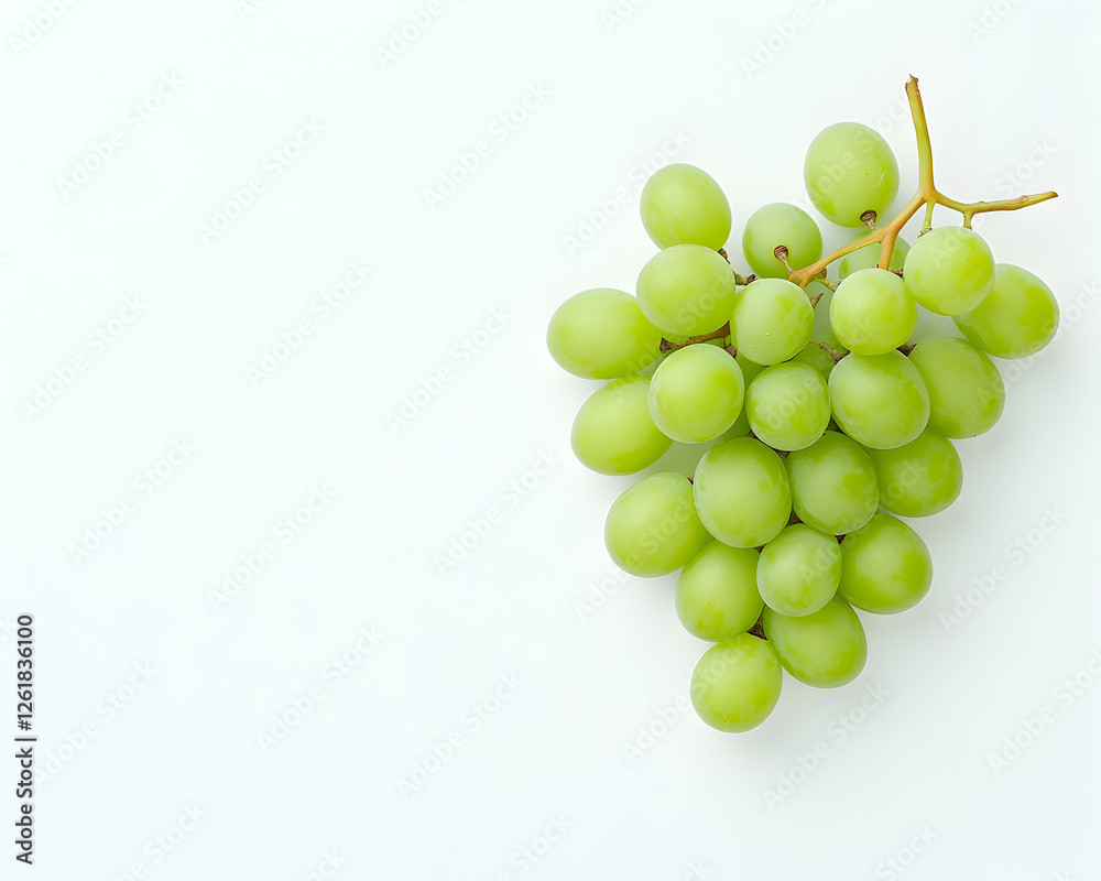 Fresh green grapes, bunch, isolated on white for healthy eating and nutrition. Generative AI Fresh green grapes, bunch, isolated on white for healthy eating and nutrition. Generative AI