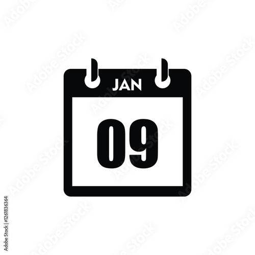 calender icon, 09 january icon with white background