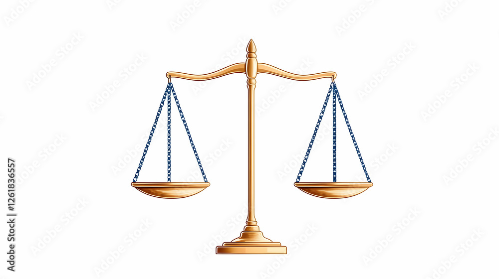 Gilded justice scales isolated against white background. Symbol of the legal system. Generative AI Gilded justice scales isolated against white background. Symbol of the legal system. Generative AI