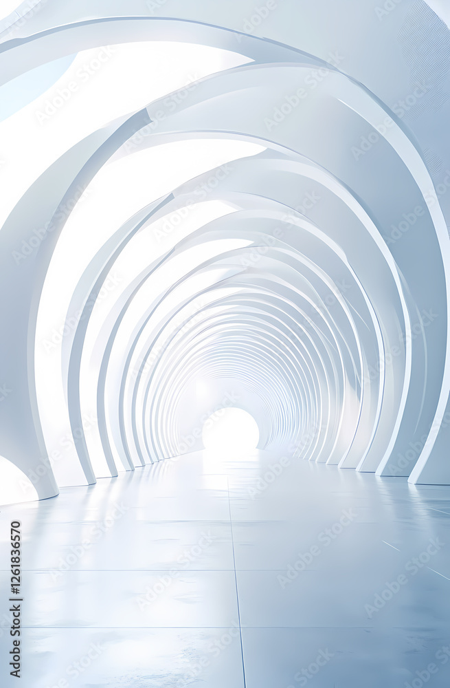 Light and shadow tunnel in pure white space