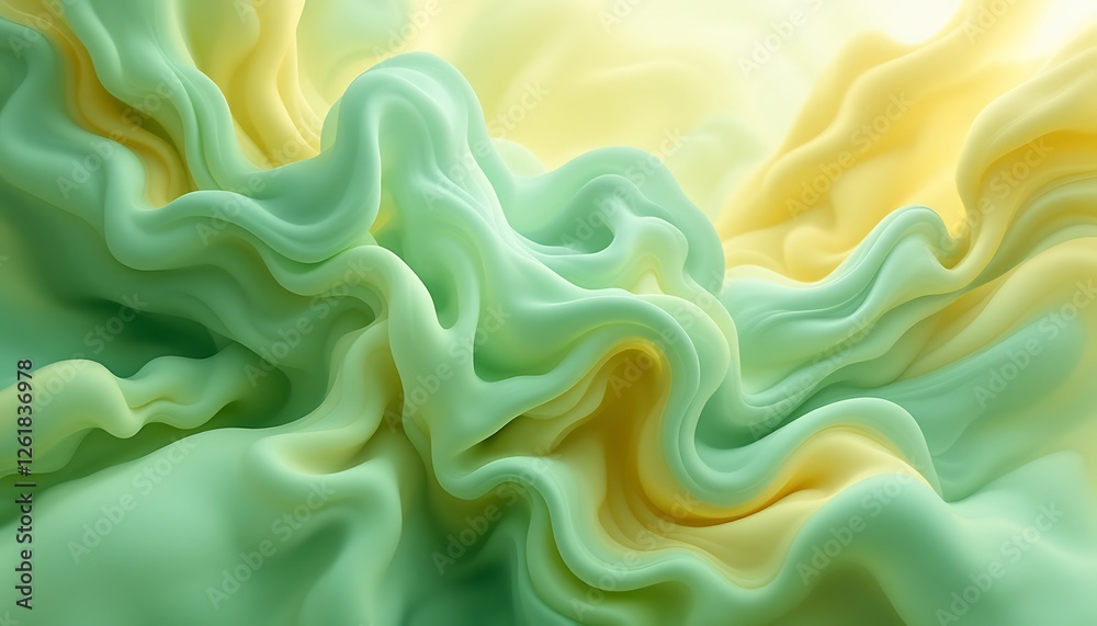 Obraz premium Abstract pastel green and yellow swirls, background texture, design element