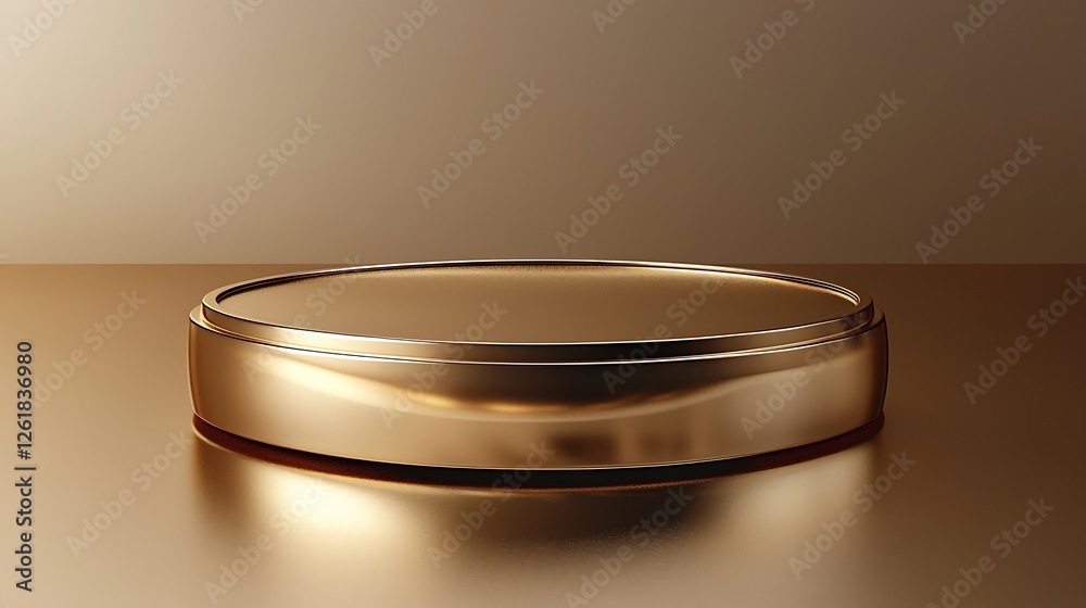 Golden pedestal on bronze surface, product display, studio backdrop Golden pedestal on bronze surface, product display, studio backdrop