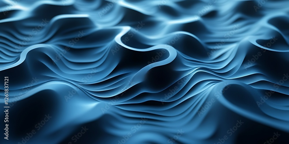 Fototapeta premium Abstract blue waves, 3D render, digital art, background