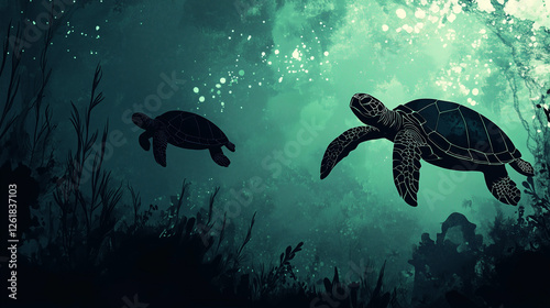 Sea turtle swimming underwater