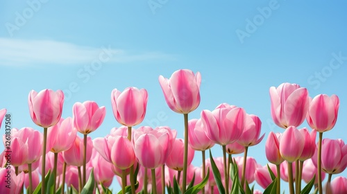 vibrant pink flowers blue background