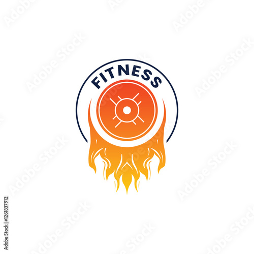 Round Badge Fitness Fire Logo Design