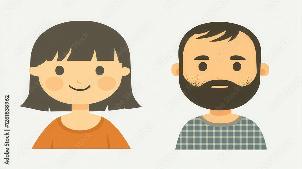 Pixel Art Avatars Woman And Man On Light Gray Backgrounds