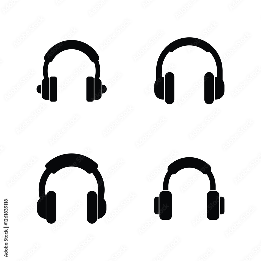 Set of headphone icon symbol vector on white background.