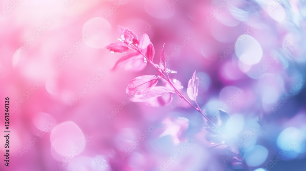 Pink and Blue Leaves in Soft Bokeh Background Pink and Blue Leaves in Soft Bokeh Background