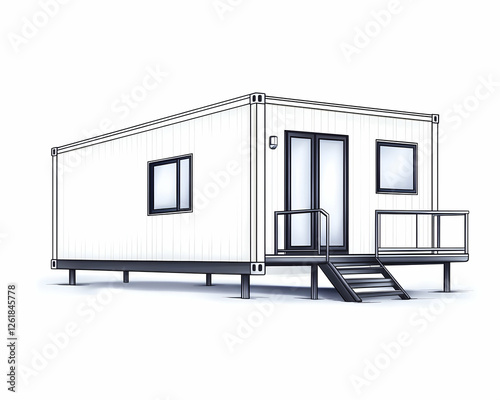 Prefabricated modular house on white background for temporary or remote housing. Generative AI