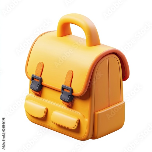 3D rendered yellow school backpack on white background