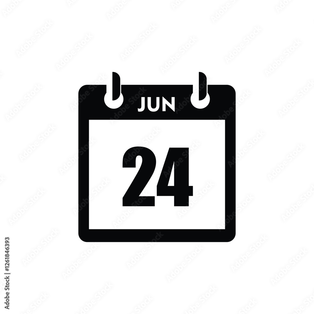 calender icon, 24 june icon with white background calender icon, 24 june icon with white background