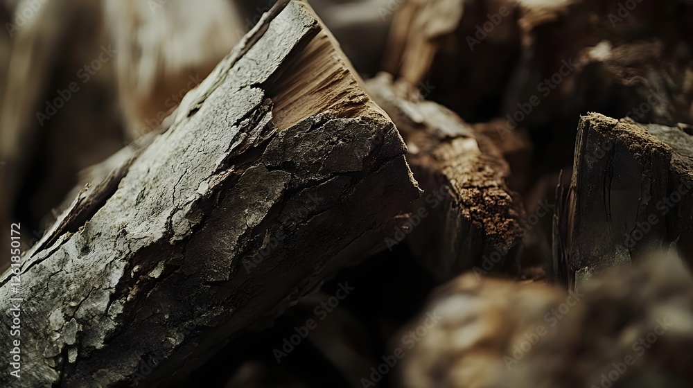 Close-up of textured logs stacked together, showcasing natural wood patterns and earthy tones Close-up of textured logs stacked together, showcasing natural wood patterns and earthy tones