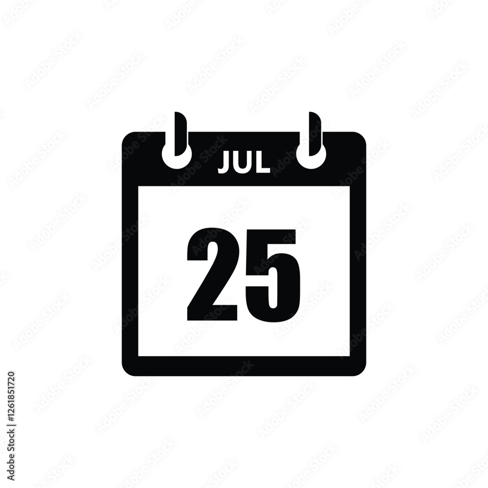 calender icon, 25 july icon with white background calender icon, 25 july icon with white background