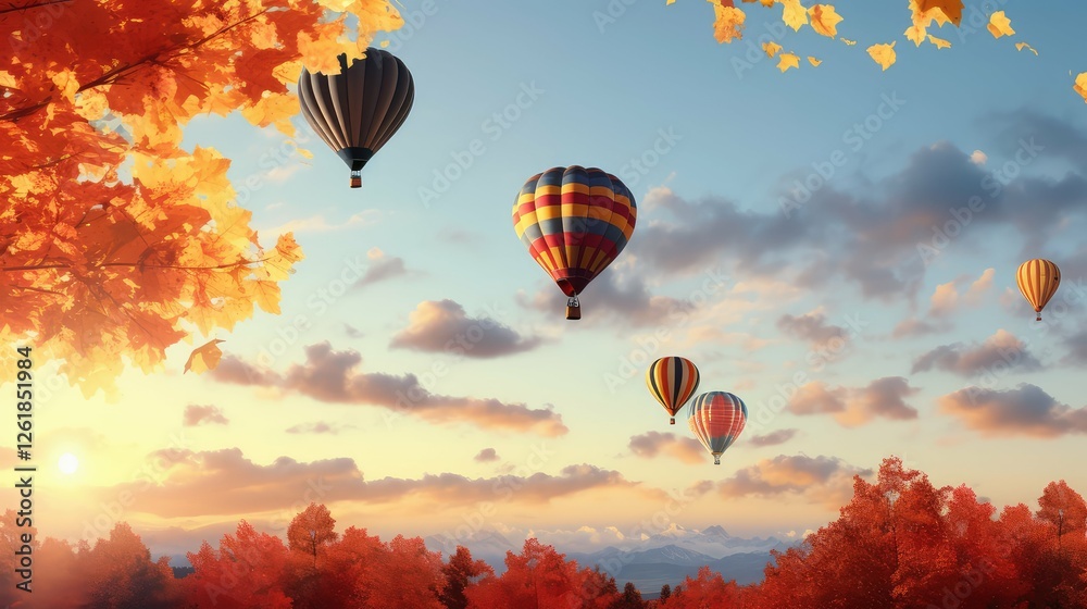 Fototapeta premium balloons autumn leaves black