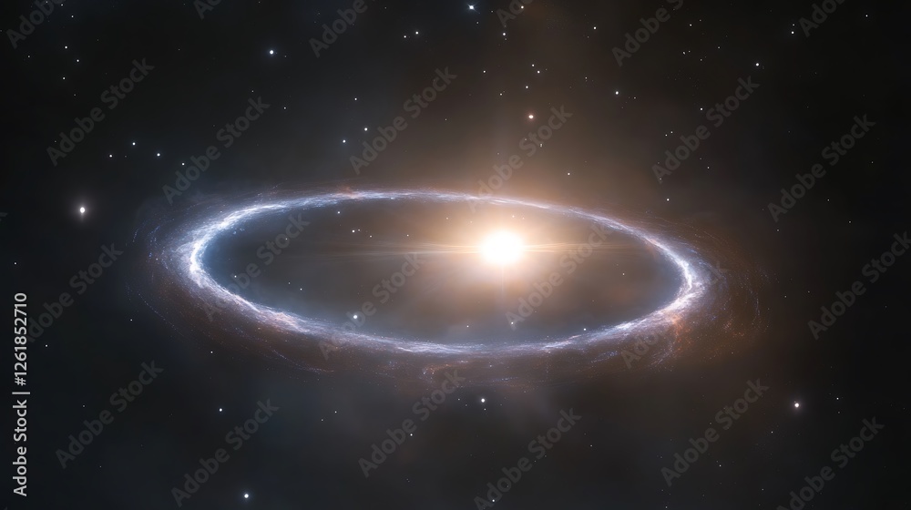 Fototapeta premium Gravitational lensing around a galaxy creating a halo of distorted light
