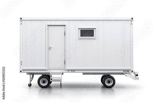 White portable cabin on wheels isolated on white for mobile office use. Generative AI