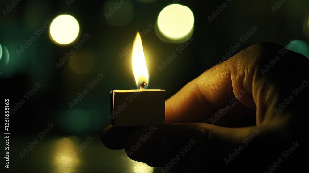 A hand holds a lit candle, casting a warm glow in a dimly lit environment. A hand holds a lit candle, casting a warm glow in a dimly lit environment.