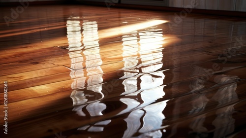 reflecti water on wood floor photo