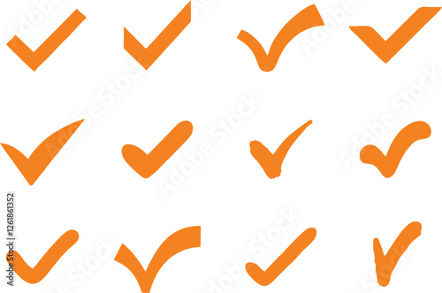 Check mark right or correct icons. Different style and shape checklist designs. Check-mark for voting, approval, selection, business, office, poster, and web designs. Editable vector, EPS 10.