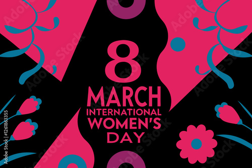 International Women's Day. Vector illustration of diverse cartoon women standing together and holding a placard over their heads. Isolated on background.