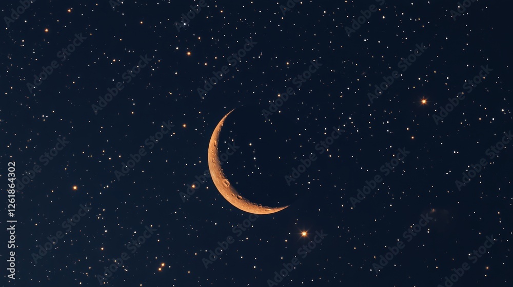 Crescent Moon Glows Amidst a Starry Night Crescent Moon Glows Amidst a Starry Night
