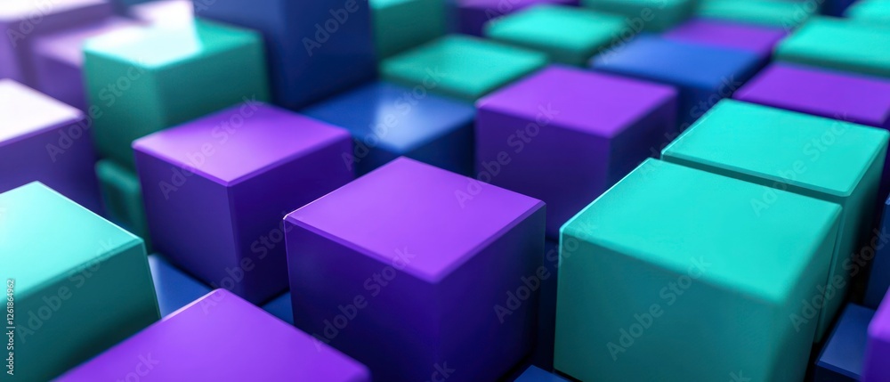 Abstract Geometric Background with Teal and Purple Cubes Abstract Geometric Background with Teal and Purple Cubes