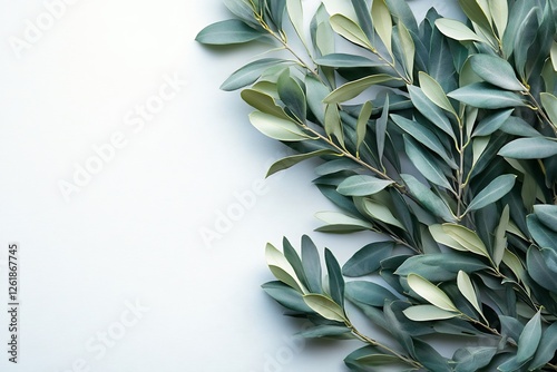 Elegant olive branches with delicate leaves on a clean white background