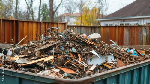 Yard Waste and Construction Debris in Recycling Container