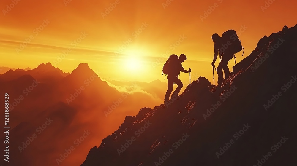 silhouette of a man on the top of mountain silhouette of a man on the top of mountain