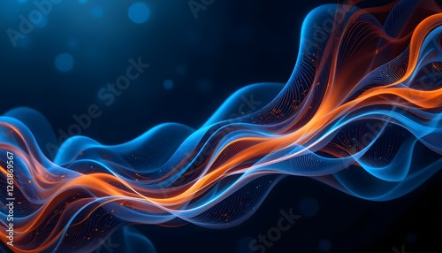 Dynamic Abstract Waves of Blue and Orange Light, Energy Flow, and Futuristic Motion Design for Creative Backgrounds