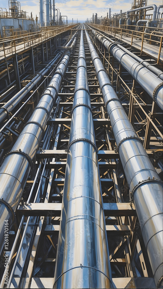 Industrial Gas Oil Fuel Pipeline carrying Petroleum Fuel Energy Industry Infrastructure System Crude Production Factory Site illustration Industrial Gas Oil Fuel Pipeline carrying Petroleum Fuel Energy Industry Infrastructure System Crude Production Factory Site illustration