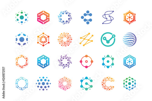 Collection Of Molecule Logo Design. Abstract Dot Connection Logo.