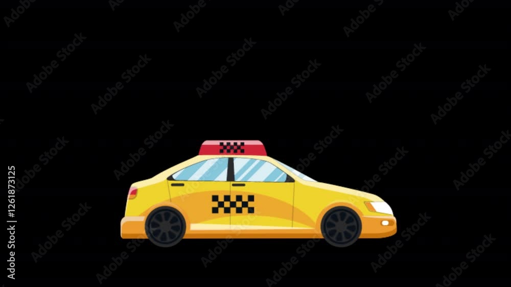 Cartoon Yellow Taxi Driving On Alpha Channel 2D Animation Cartoon Yellow Taxi Driving On Alpha Channel 2D Animation