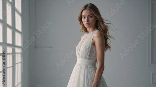 young woman in a white dress