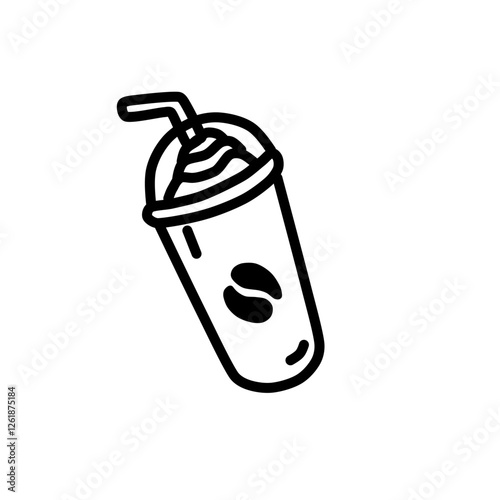 Ice coffee with vector line art, clip art, minimalist simple outline. Hand drawing drink illustration, vintage style illustration. Sticker, coffee