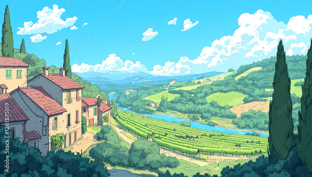 Fototapeta premium Rural landscape illustration