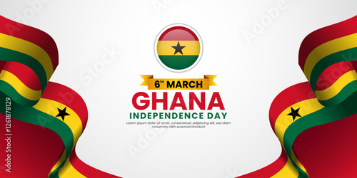 Ghana Flag Banner Background for  Independence Day Template Design for greeting card