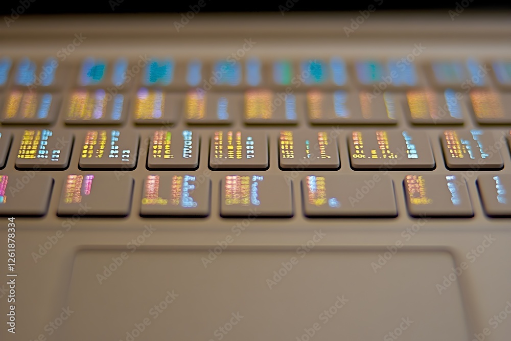 Iridescent reflections dancing across the surface of a modern keyboard Iridescent reflections dancing across the surface of a modern keyboard