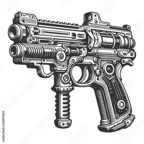 Ornate Steampunk Revolver engraving vector