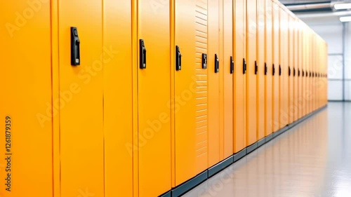 Organized Orange Lockers In A Modern Facility