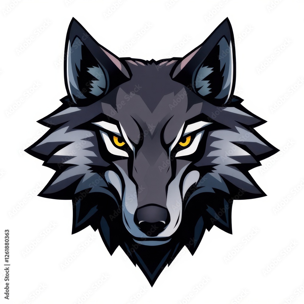 Fototapeta premium Stylized illustration of a wolf's head with sharp features and a distinctive, focused expression.