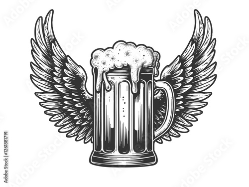 Winged Beer Mug engraving vector illustration