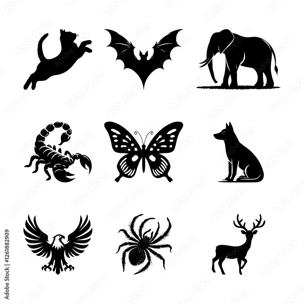 Obraz premium Collection of animals in silhouette style on a white background