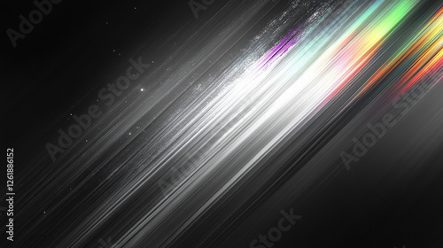 An abstract background with rainbow-colored silver fast straight lines symbolizing movement  change  and energy. The blurred  empty space evokes a sense of possibility and open potential.  