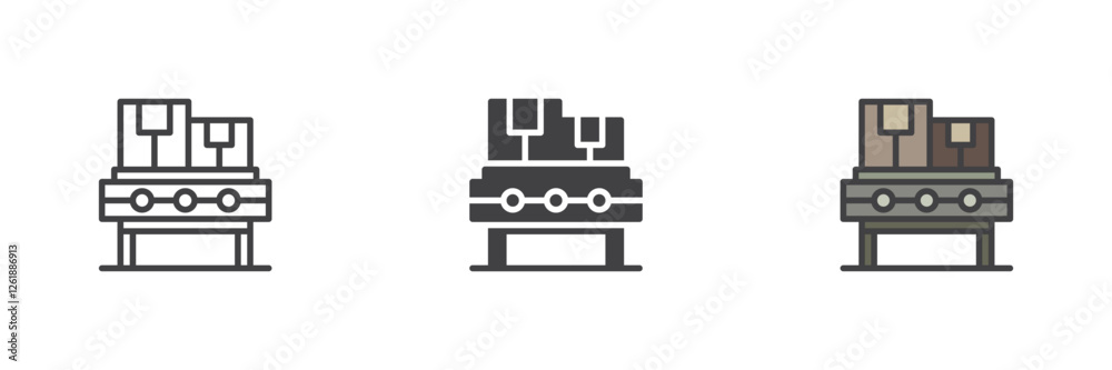 Conveyor belt system different style icon set Conveyor belt system different style icon set