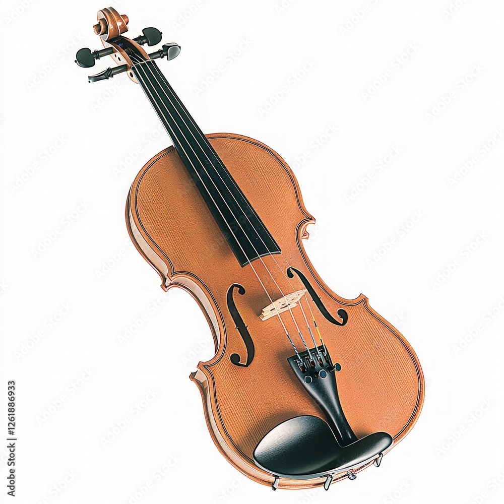 Fototapeta premium Brown Wooden Violin String Instrument on White Background